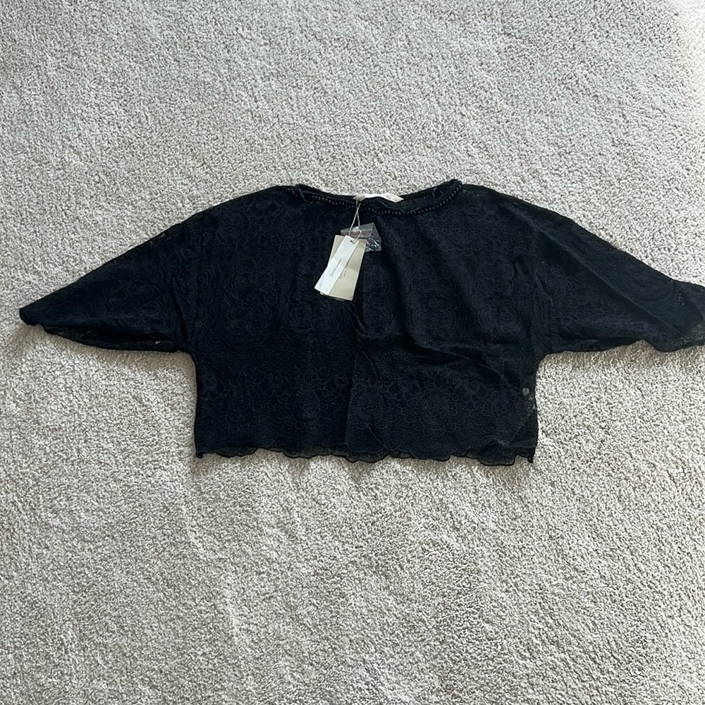 Zara black lace crop shirt